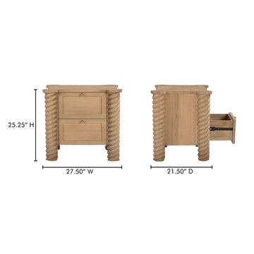 Treccia Oak 2 Drawer Nightstand - Ornate Home