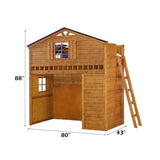 Tree House Rustic Oak Loft Bed (Twin Size) - Ornate Home