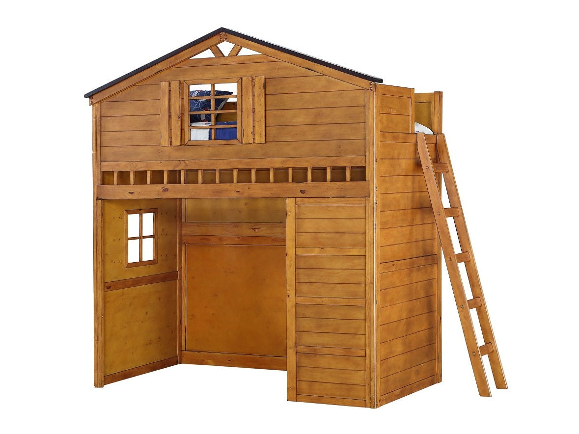 Tree House Rustic Oak Loft Bed (Twin Size) - Ornate Home