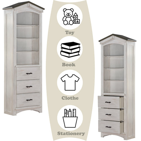 Tree House Weathered White & Washed Gray Bookcase - Ornate Home