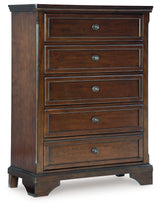Trellington Brown Five Drawer Chest - Ornate Home