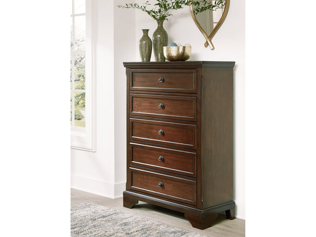 Trellington Brown Five Drawer Chest - Ornate Home