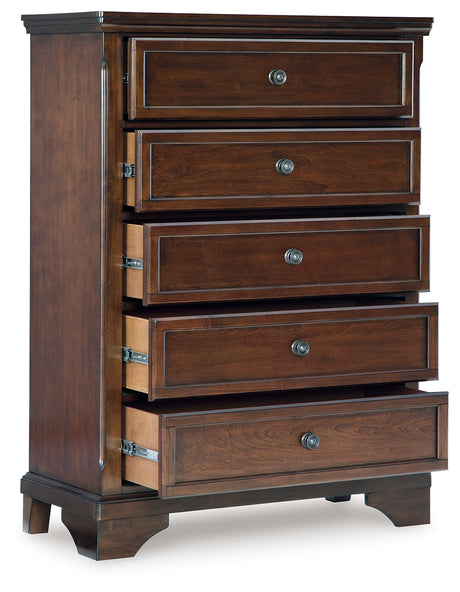 Trellington Brown Five Drawer Chest - Ornate Home