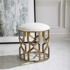 Trellis Brass/White Geometric Accent Stool - Ornate Home