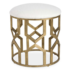 Trellis Brass/White Geometric Accent Stool - Ornate Home