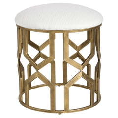 Trellis Brass/White Geometric Accent Stool - Ornate Home