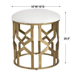 Trellis Brass/White Geometric Accent Stool - Ornate Home