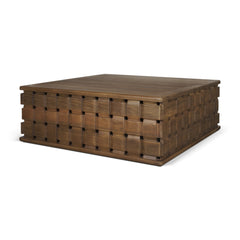 Trellyn Dark Brown 48" Wood with Carved Woven Base Square Coffee Table