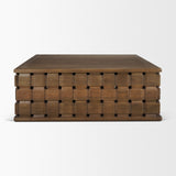 Trellyn Dark Brown 48" Wood with Carved Woven Base Square Coffee Table - Ornate Home