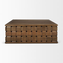 Trellyn Dark Brown 48" Wood with Carved Woven Base Square Coffee Table
