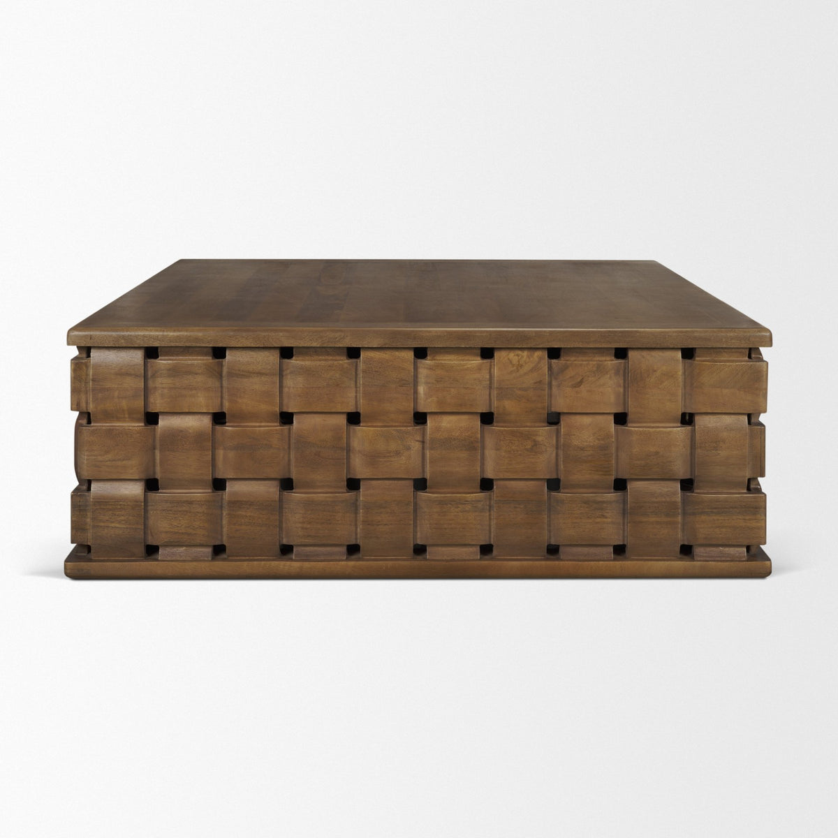 Trellyn Dark Brown 48" Wood with Carved Woven Base Square Coffee Table - Ornate Home