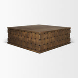 Trellyn Dark Brown 48" Wood with Carved Woven Base Square Coffee Table - Ornate Home