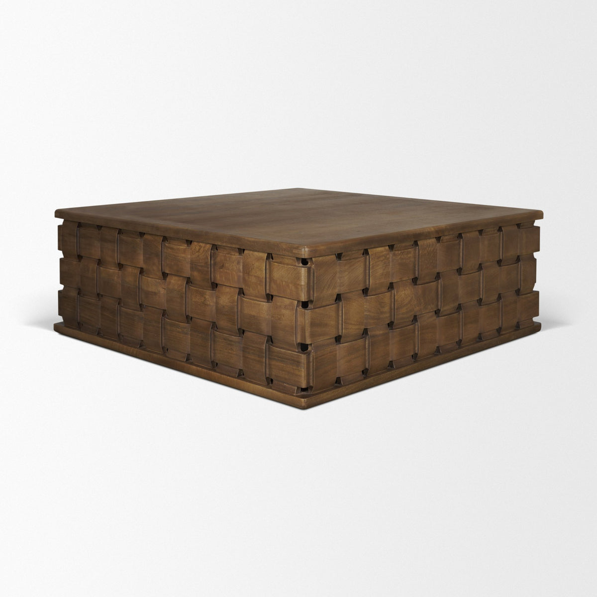 Trellyn Dark Brown 48" Wood with Carved Woven Base Square Coffee Table - Ornate Home