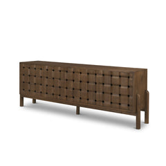 Trellyn Dark Brown Solid Wood 4-Door with Carved Woven Doors Closed Sideboard - Ornate Home