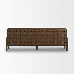 Trellyn Dark Brown Solid Wood 4-Door with Carved Woven Doors Closed Sideboard - Ornate Home