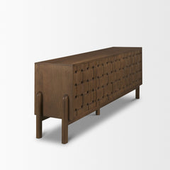 Trellyn Dark Brown Solid Wood 4-Door with Carved Woven Doors Closed Sideboard - Ornate Home