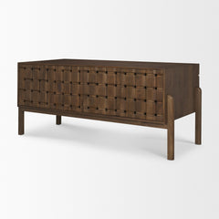 Trellyn Dark Brown Solid Wood Carved Woven Desk - Ornate Home