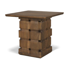 Trellyn Dark Brown Wood with Carved Woven Base Square Accent Table - Ornate Home
