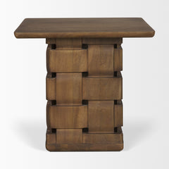 Trellyn Dark Brown Wood with Carved Woven Base Square Accent Table - Ornate Home