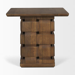 Trellyn Dark Brown Wood with Carved Woven Base Square Accent Table - Ornate Home