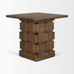 Trellyn Dark Brown Wood with Carved Woven Base Square Accent Table - Ornate Home