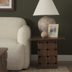 Trellyn Dark Brown Wood with Carved Woven Base Square Accent Table - Ornate Home