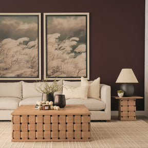 Trellyn Light Brown 48" Wood with Carved Woven Base Square Coffee Table
