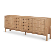Trellyn Light Brown Solid Wood 4-Door Sideboard with Carved Woven Doors - Ornate Home