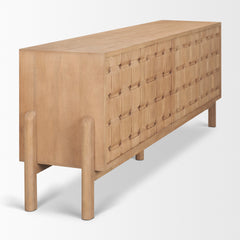 Trellyn Light Brown Solid Wood 4-Door Sideboard with Carved Woven Doors - Ornate Home