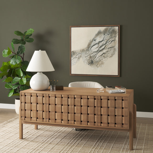 Trellyn Light Brown Solid Wood Carved Woven Desk - Ornate Home