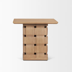 Trellyn Light Brown Wood with Carved Woven Base Square Accent Table - Ornate Home