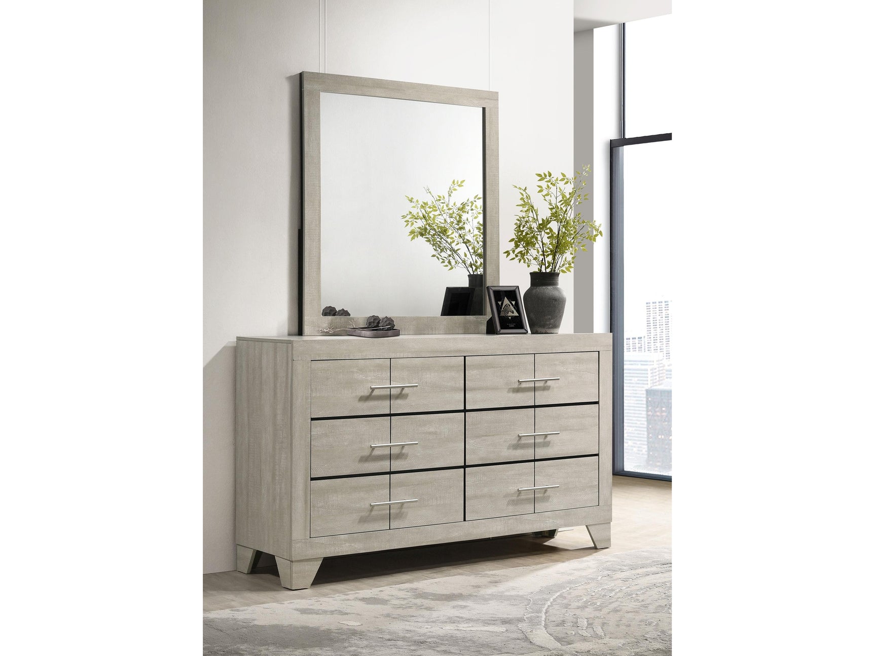 Trenton Rustic Cream 6-drawer Bedroom Dresser With Mirror - Ornate Home