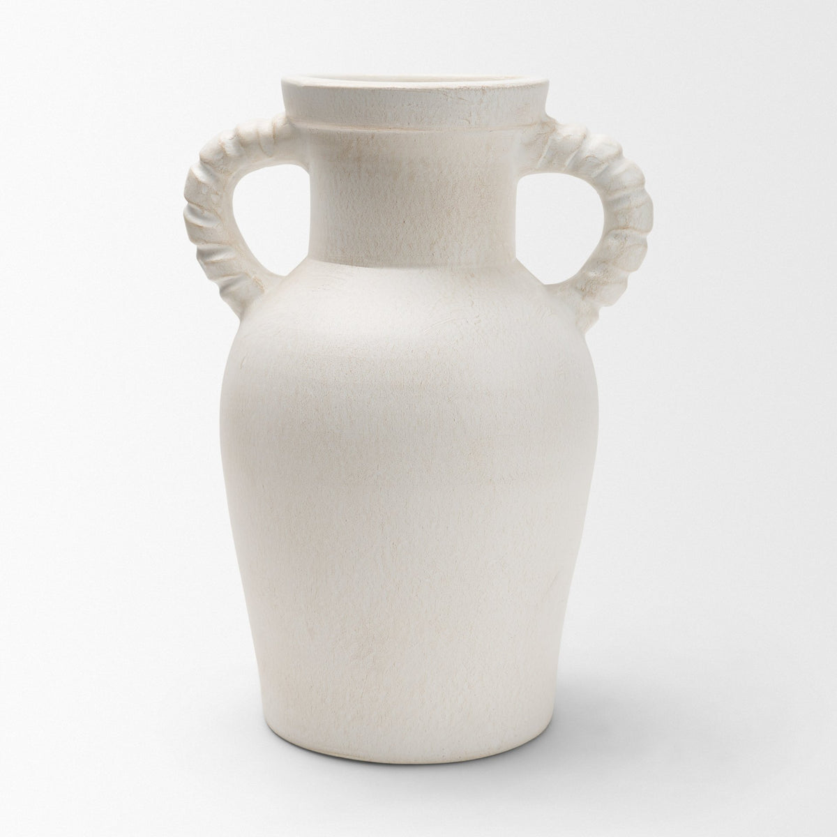 Trenza White Large Ceramic Vase with Twisted Handles - Ornate Home