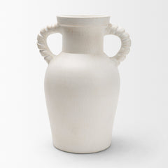 Trenza White Large Ceramic Vase with Twisted Handles - Ornate Home