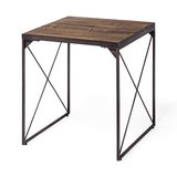 Trestman Medium Brown Square Top Wood and Iron Cross Braced End/Side Table - Ornate Home