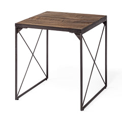 Trestman Medium Brown Square Top Wood and Iron Cross Braced End/Side Table