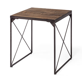 Trestman Medium Brown Square Top Wood and Iron Cross Braced End/Side Table - Ornate Home