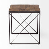 Trestman Medium Brown Square Top Wood and Iron Cross Braced End/Side Table - Ornate Home