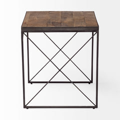 Trestman Medium Brown Square Top Wood and Iron Cross Braced End/Side Table