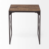 Trestman Medium Brown Square Top Wood and Iron Cross Braced End/Side Table - Ornate Home