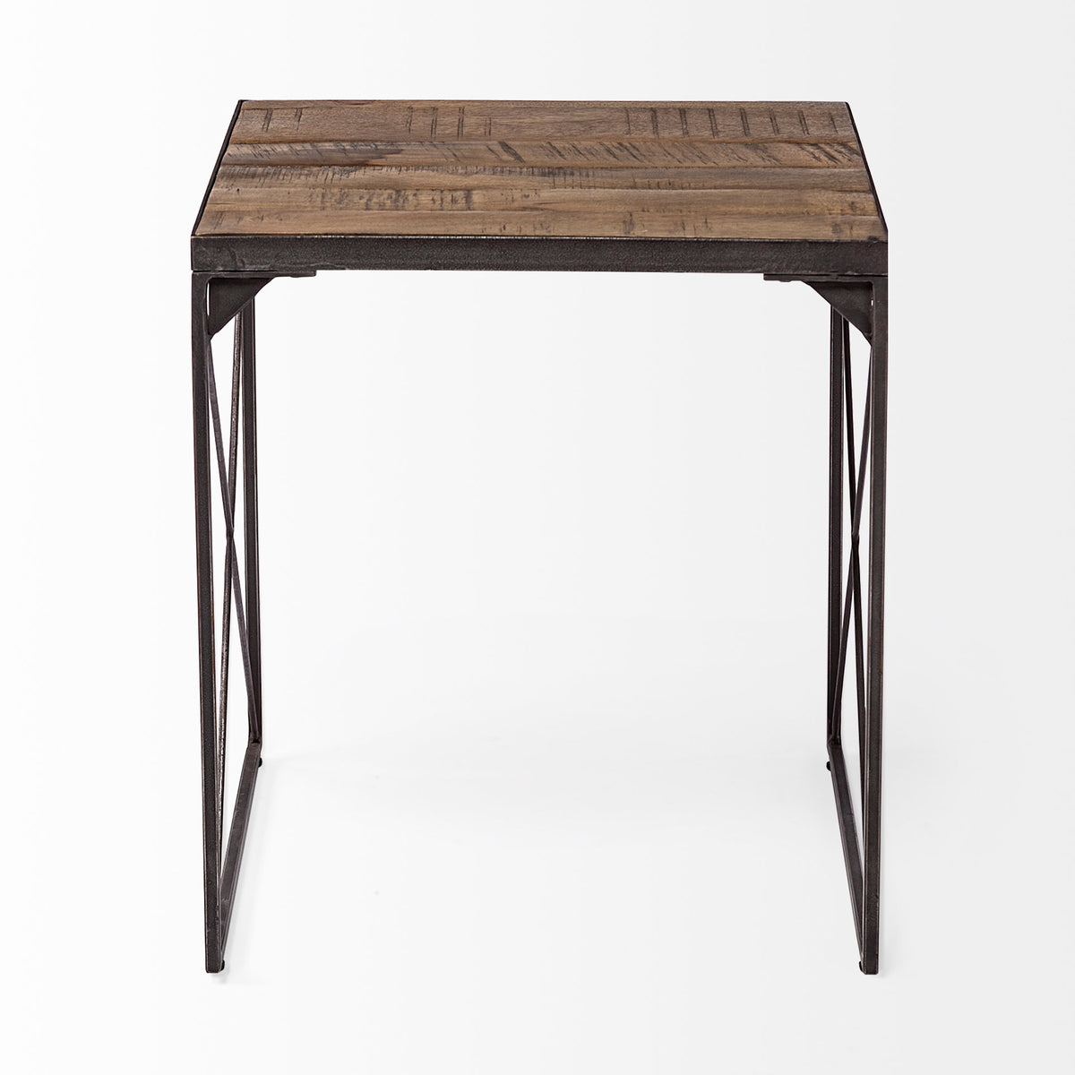 Trestman Medium Brown Square Top Wood and Iron Cross Braced End/Side Table - Ornate Home