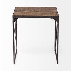 Trestman Medium Brown Square Top Wood and Iron Cross Braced End/Side Table