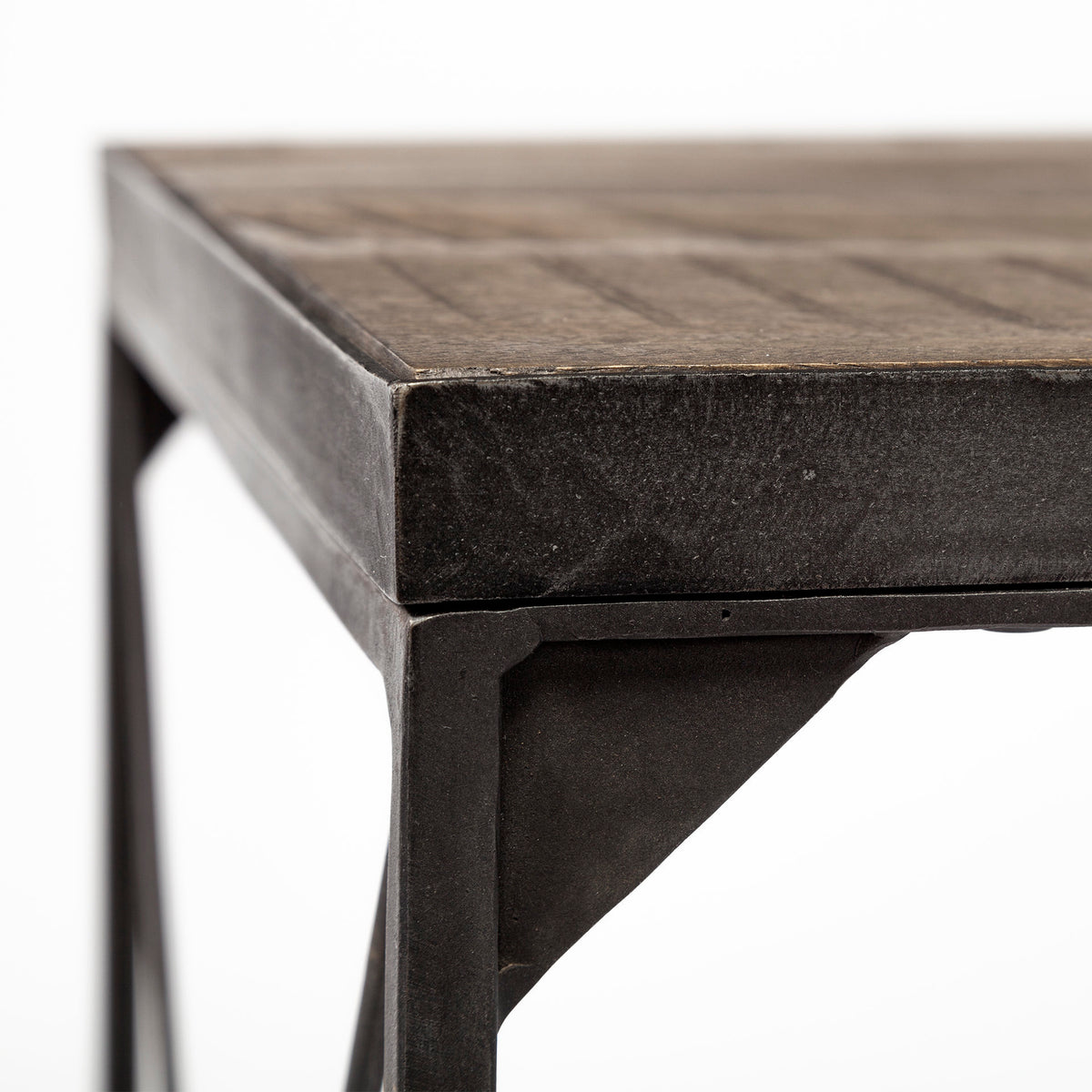 Trestman Medium Brown Square Top Wood and Iron Cross Braced End/Side Table - Ornate Home