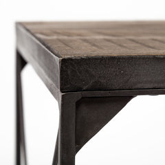 Trestman Medium Brown Square Top Wood and Iron Cross Braced End/Side Table