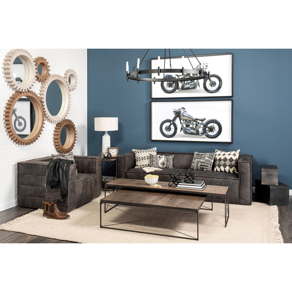 Trestman Medium Brown Square Top Wood and Iron Cross Braced End/Side Table - Ornate Home