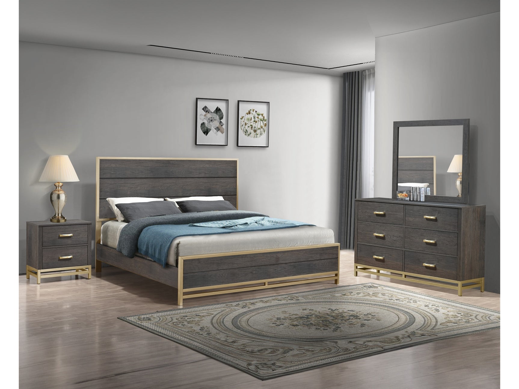 Trevor Brown/Gold King Panel Bed - Ornate Home