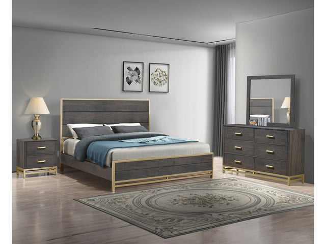 Trevor Brown/Gold King Panel Bed - Ornate Home