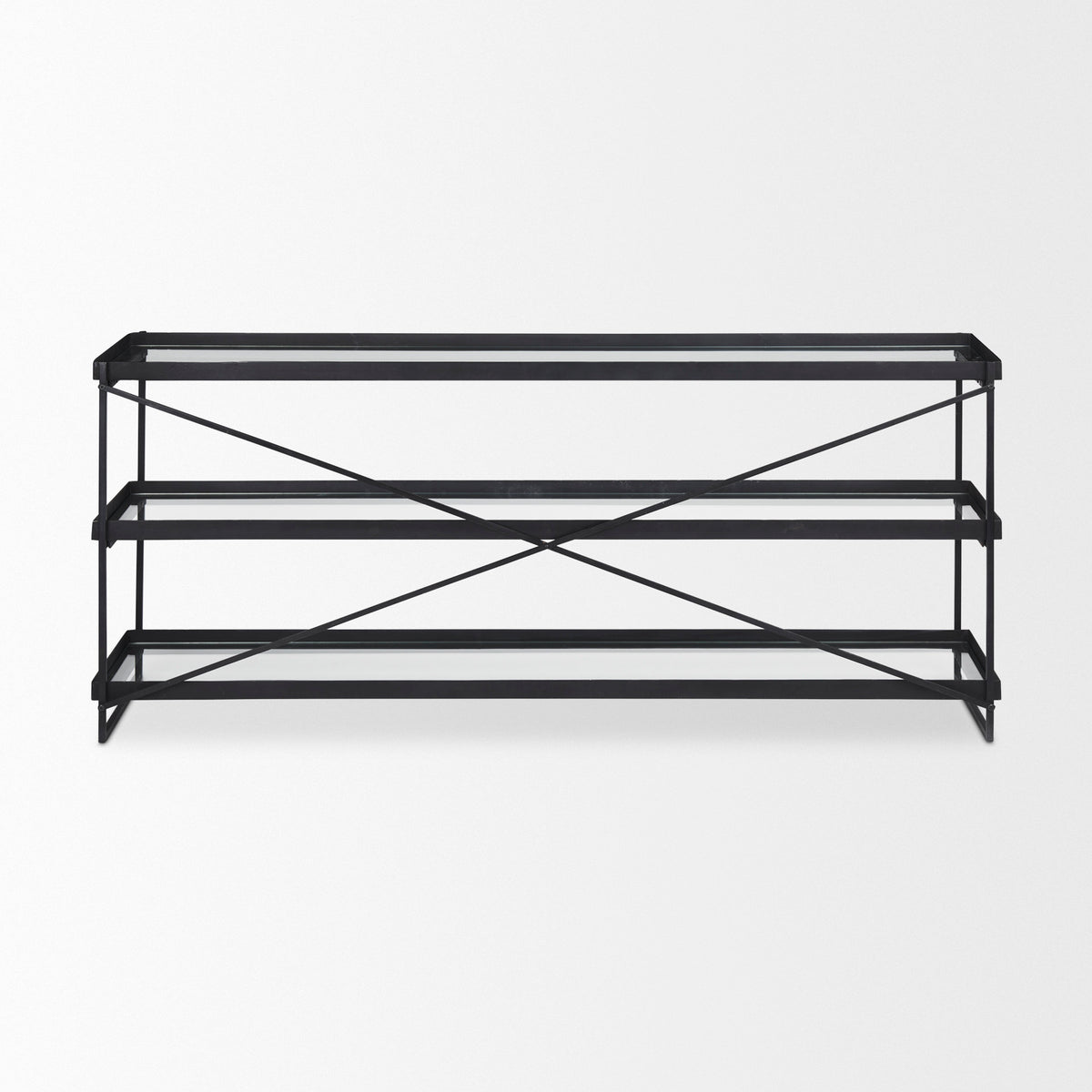 Trey Black Metal with Glass Console Table - Ornate Home