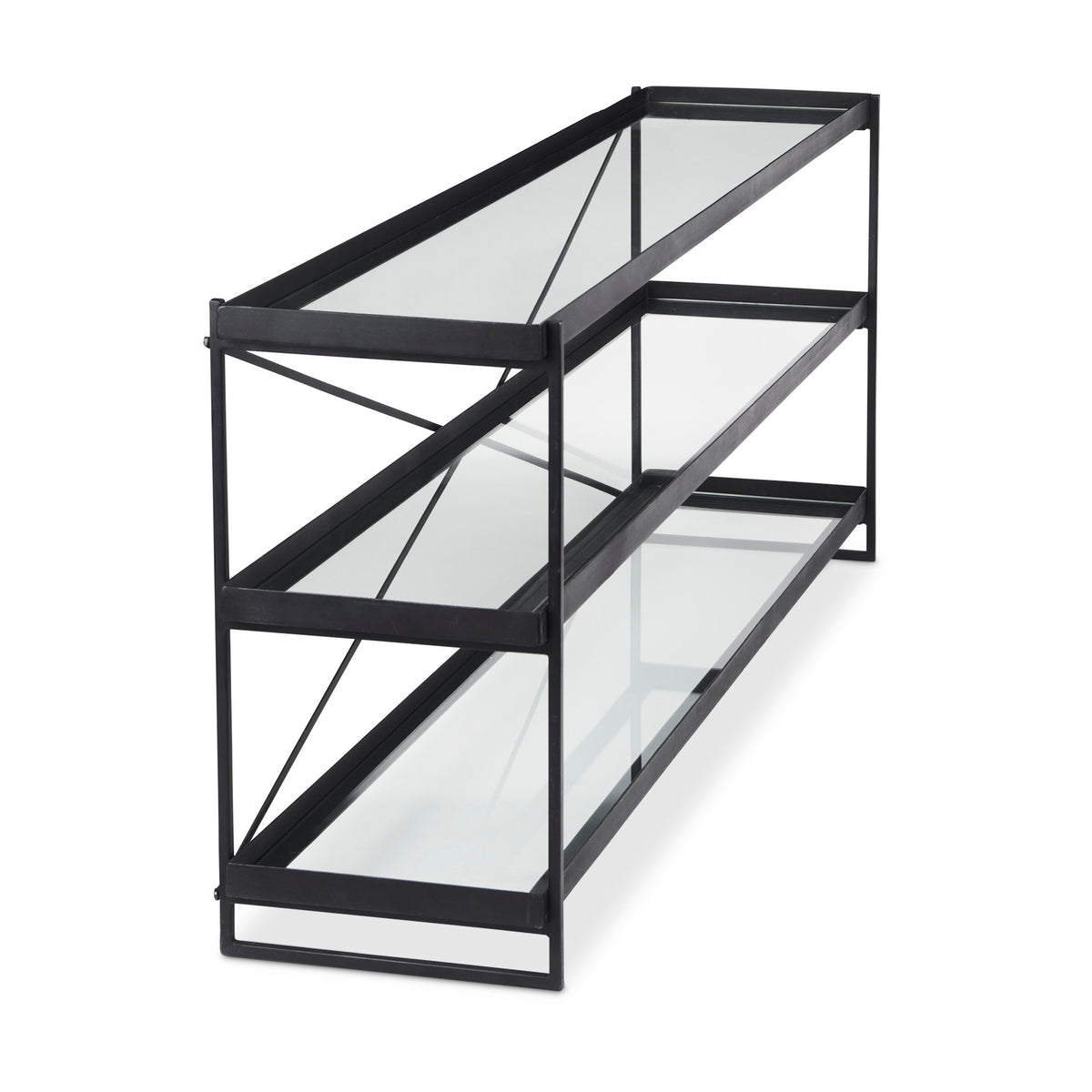 Trey Black Metal with Glass Console Table - Ornate Home
