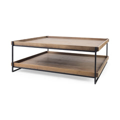Trey Brown/Black Rectangular Solid Wood Top Table Metal Frame Two-Tier Coffee Table - Ornate Home